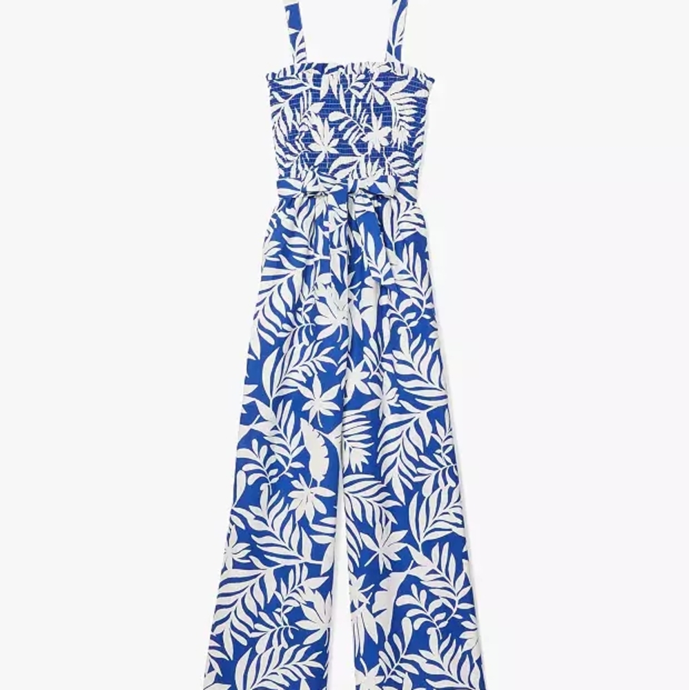 Kate Spade Tropical Foliage Smocked Jumpsuit